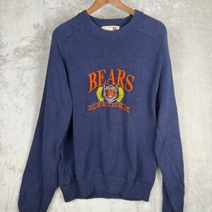 Vintage Logo 7 Chicago Bears Sweater Mens XL Navy Blue Knit NFL Made in USA